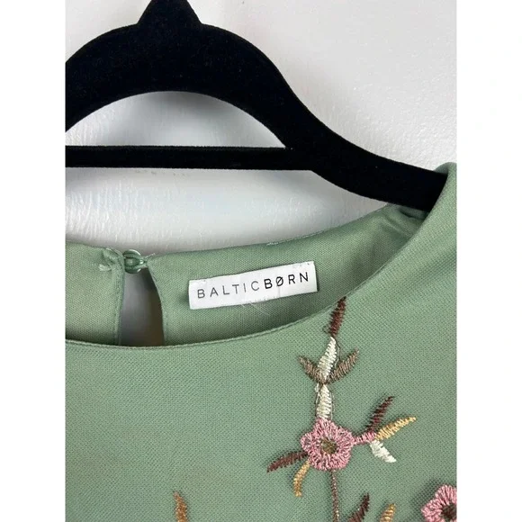 Baltic Born Duchess Tulle Lined Dress Sage Garden Sz Medium? Floral Embroidered - Picture 3 of 6
